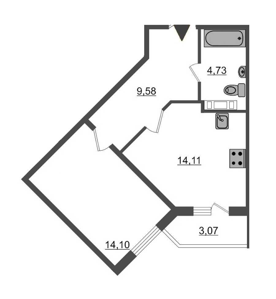 Однокомнатная квартира в : площадь 43.44 м2 , этаж: 1 – купить в Санкт-Петербурге